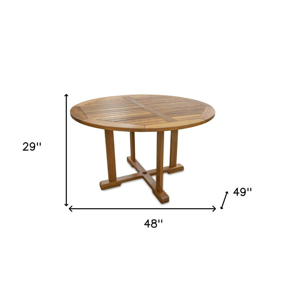 Brown Round Solid Teak Wood Dining Table By Homeroots | Dining Tables | Modishstore - 4