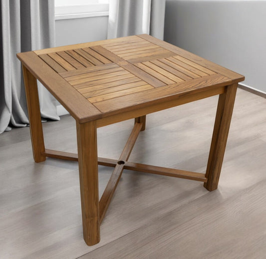 Brown Square Solid Wood Trestle Base Dining Table By Homeroots | Dining Tables | Modishstore - 1