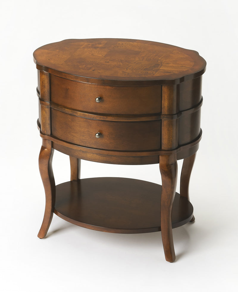 Medium Brown And Umber Solid And Manufactured Wood Oval End Table With Two Drawers And Shelf By Homeroots | End Tables | Modishstore - 1