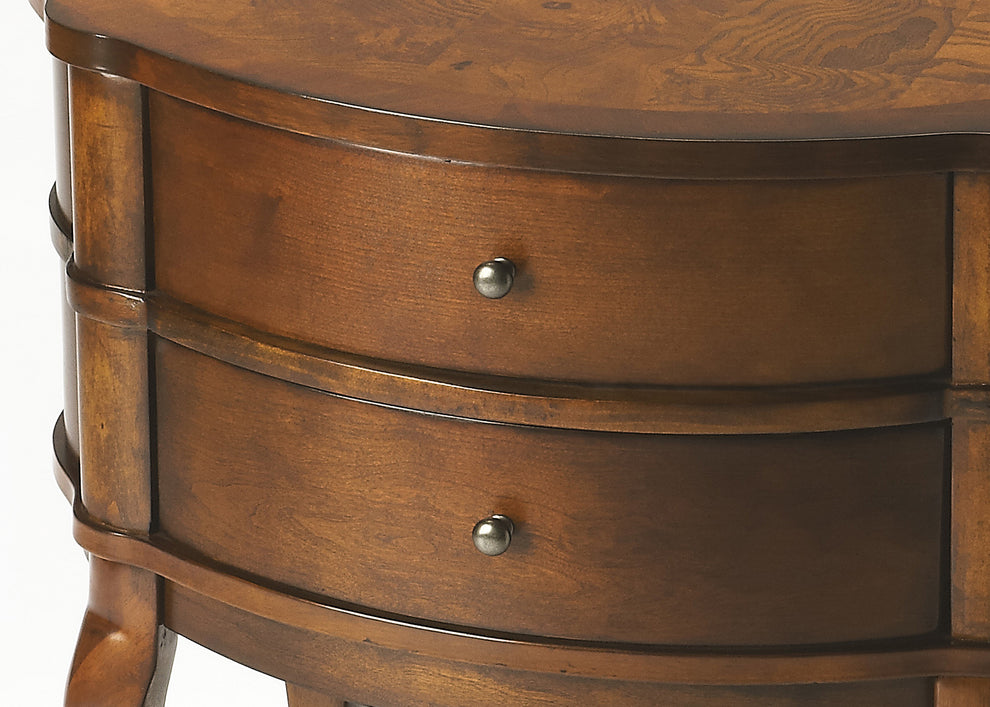 Medium Brown And Umber Solid And Manufactured Wood Oval End Table With Two Drawers And Shelf By Homeroots | End Tables | Modishstore - 3