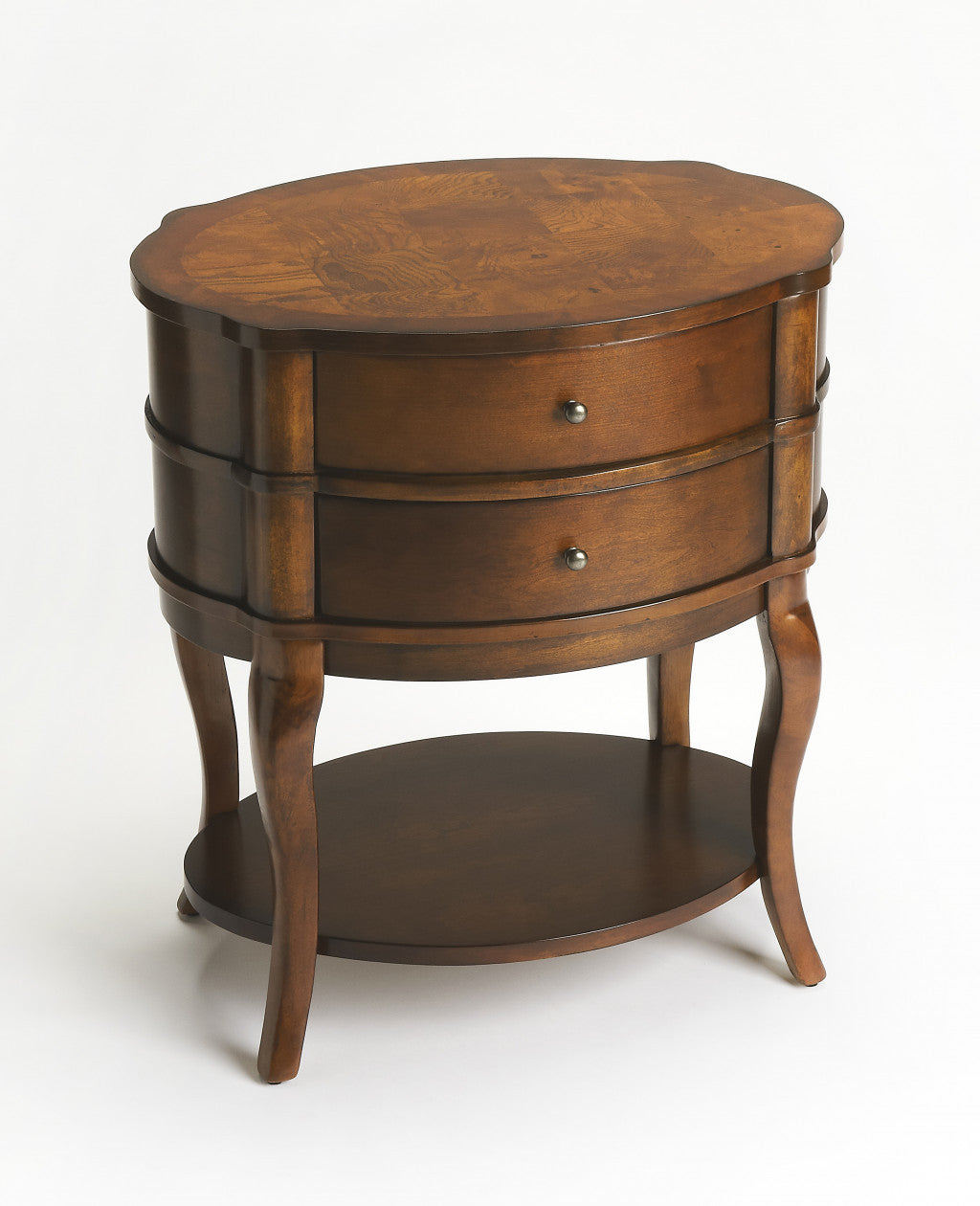 Medium Brown And Umber Solid And Manufactured Wood Oval End Table With Two Drawers And Shelf By Homeroots | End Tables | Modishstore - 2