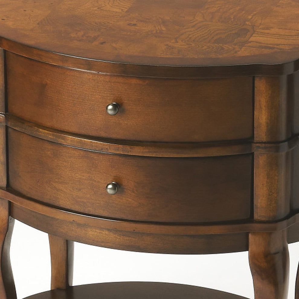 Medium Brown And Umber Solid And Manufactured Wood Oval End Table With Two Drawers And Shelf By Homeroots | End Tables | Modishstore - 6