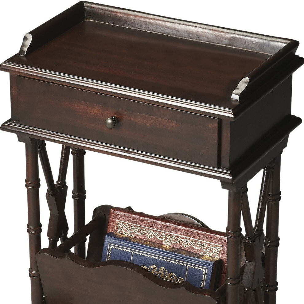 Black Solid and Manufactured Wood End Table With Drawer And Shelf With Magazine Holder By Homeroots | End Tables | Modishstore - 2