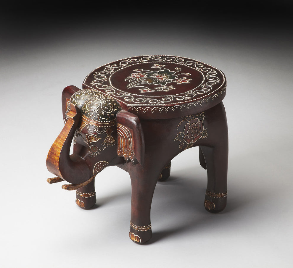 Warm Brown Hand Painted Floral 3D Elephant End Table By Homeroots | End Tables | Modishstore - 5