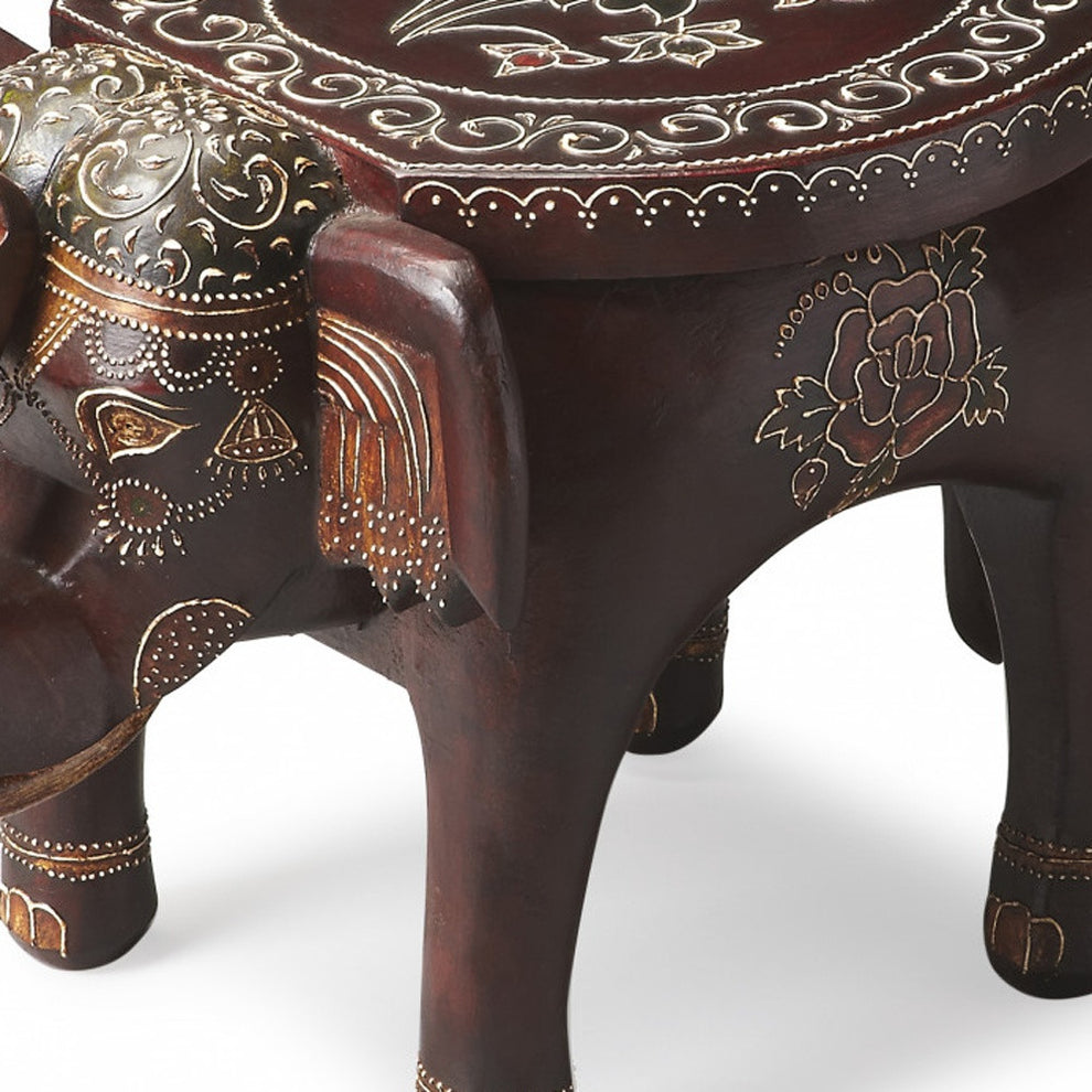 Warm Brown Hand Painted Floral 3D Elephant End Table By Homeroots | End Tables | Modishstore - 4