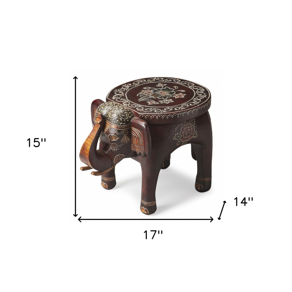 Warm Brown Hand Painted Floral 3D Elephant End Table By Homeroots | End Tables | Modishstore - 6