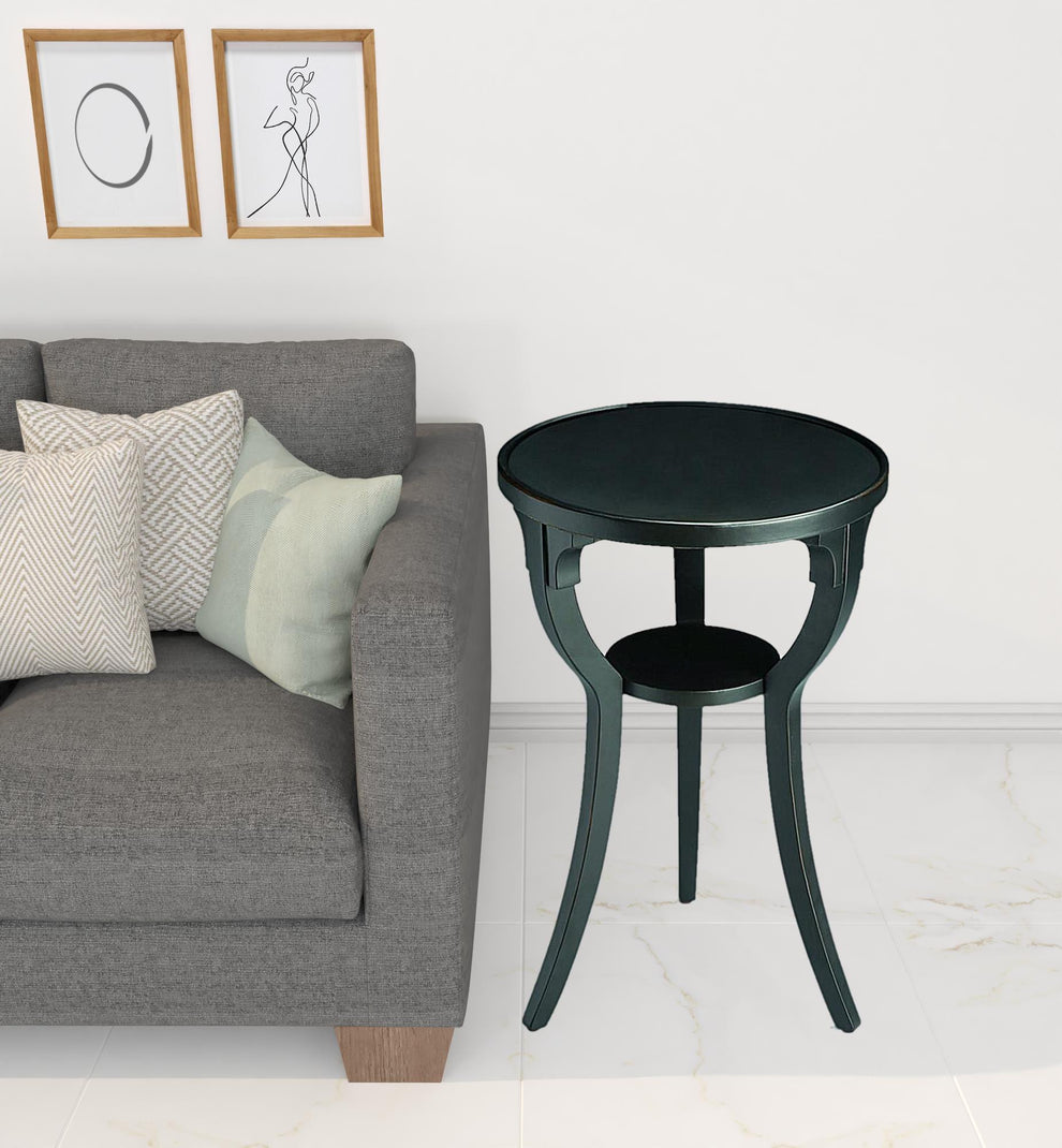 Black Manufactured Wood Round End Table With Shelf By Homeroots | End Tables | Modishstore - 3