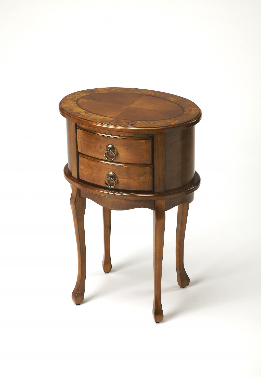 Medium Brown And Olive Ash Manufactured Wood Oval End Table With Two Drawers By Homeroots | End Tables | Modishstore - 1