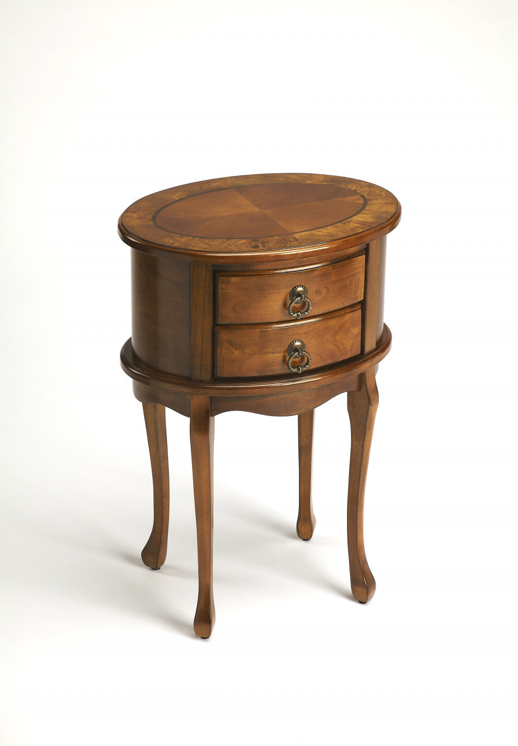 Medium Brown And Olive Ash Manufactured Wood Oval End Table With Two Drawers By Homeroots | End Tables | Modishstore - 2