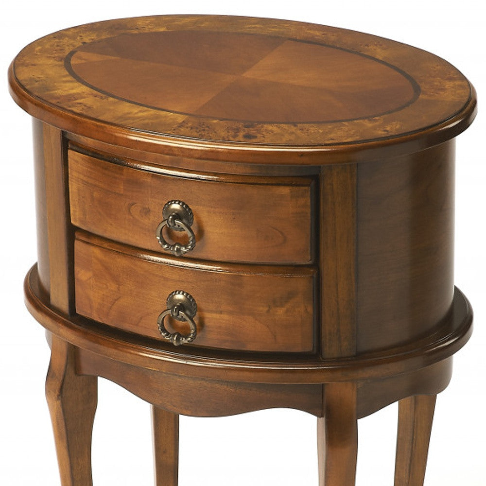 Medium Brown And Olive Ash Manufactured Wood Oval End Table With Two Drawers By Homeroots | End Tables | Modishstore - 4