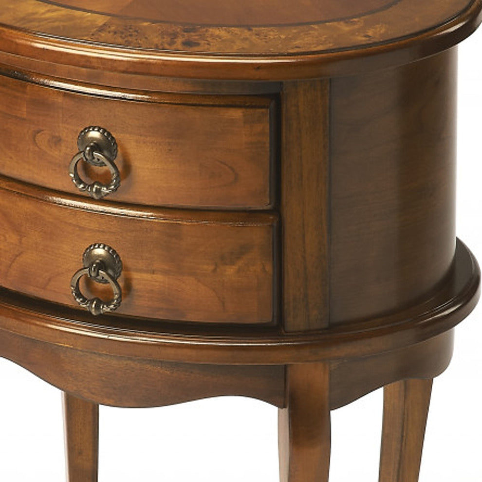 Medium Brown And Olive Ash Manufactured Wood Oval End Table With Two Drawers By Homeroots | End Tables | Modishstore - 5