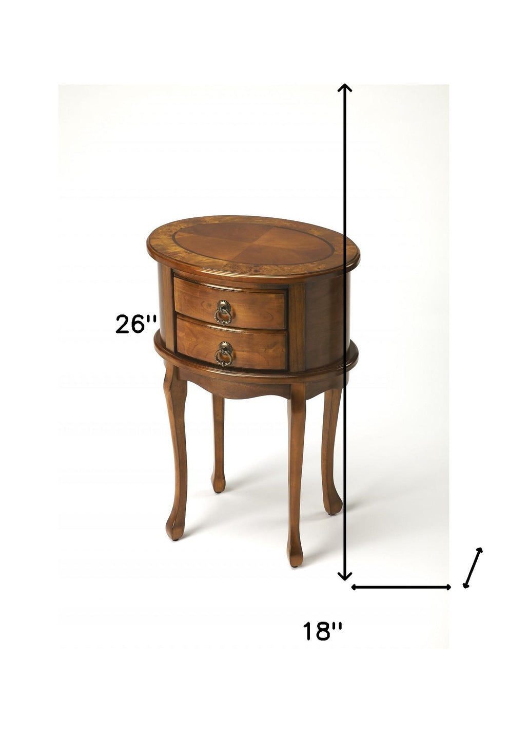 Medium Brown And Olive Ash Manufactured Wood Oval End Table With Two Drawers By Homeroots | End Tables | Modishstore - 6
