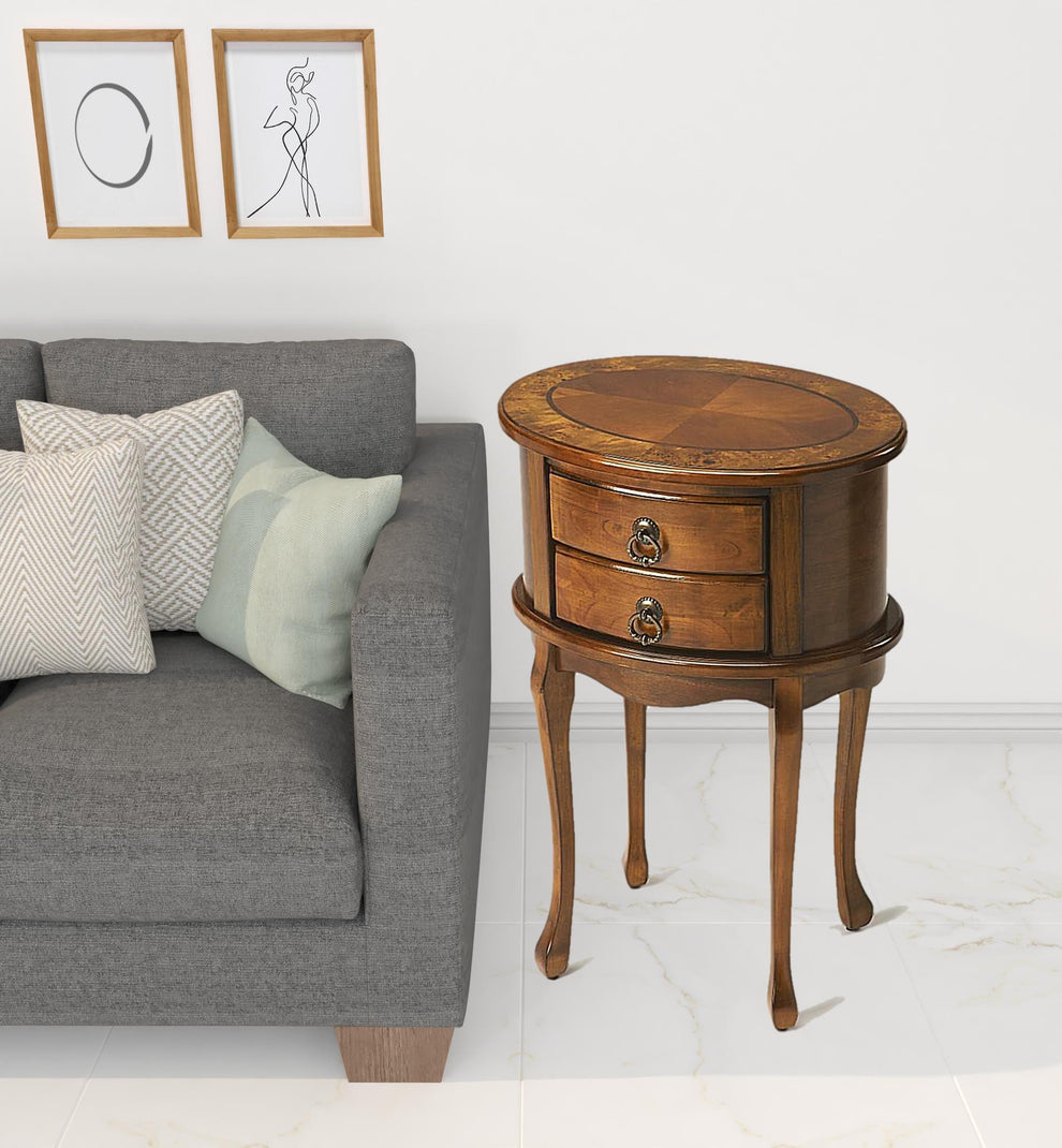 Medium Brown And Olive Ash Manufactured Wood Oval End Table With Two Drawers By Homeroots | End Tables | Modishstore - 3