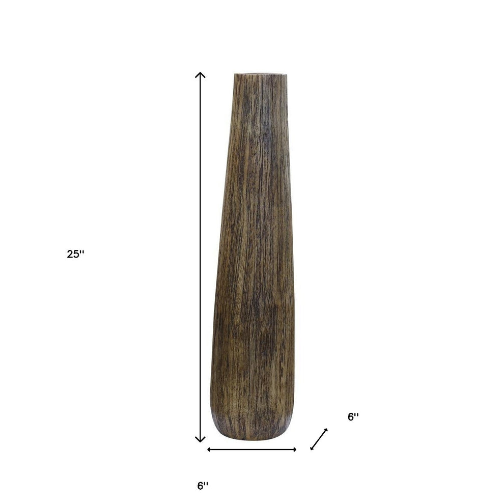 Brown Cylinder Wood Floor Vase By Homeroots | Vases | Modishstore - 5