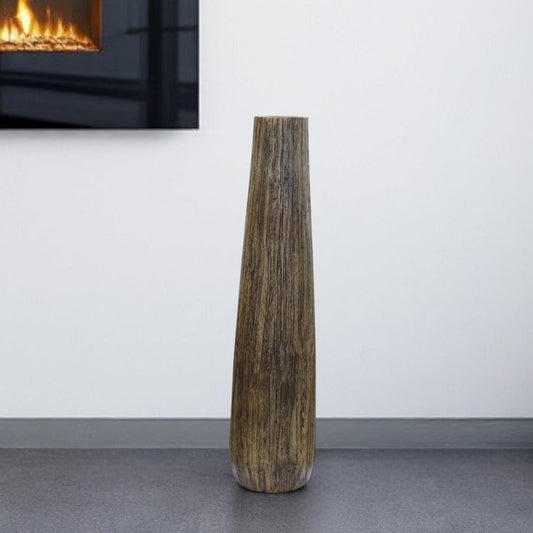 Brown Cylinder Wood Floor Vase By Homeroots | Vases | Modishstore - 1