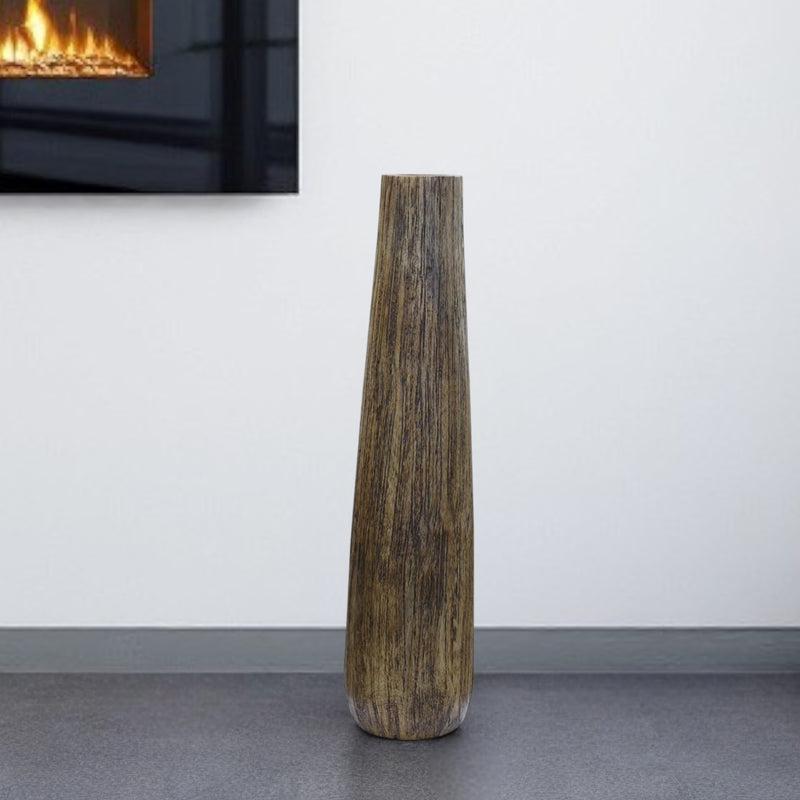 Brown Cylinder Wood Floor Vase By Homeroots | Vases | Modishstore - 1