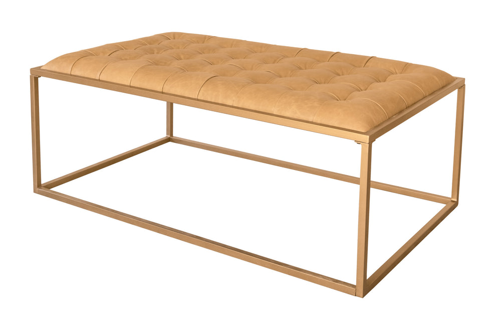 Gold And Brown Leather Rectangular Coffee Table By Homeroots | Coffee Tables | Modishstore - 2