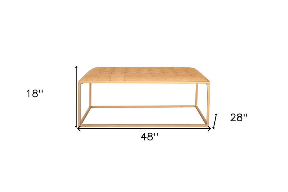 Gold And Brown Leather Rectangular Coffee Table By Homeroots | Coffee Tables | Modishstore - 4
