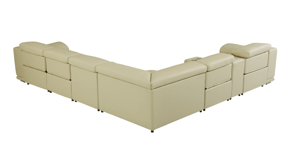 Beige Italian Leather Power Reclining U Shaped Seven Piece Corner Sectional With Console By Homeroots | Outdoor Sofas, Loveseats & Sectionals | Modishstore - 4
