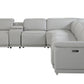 Light Gray Italian Leather Power Reclining U Shaped Seven Piece Corner Sectional With Console By Homeroots | Outdoor Sofas, Loveseats & Sectionals | Modishstore - 4