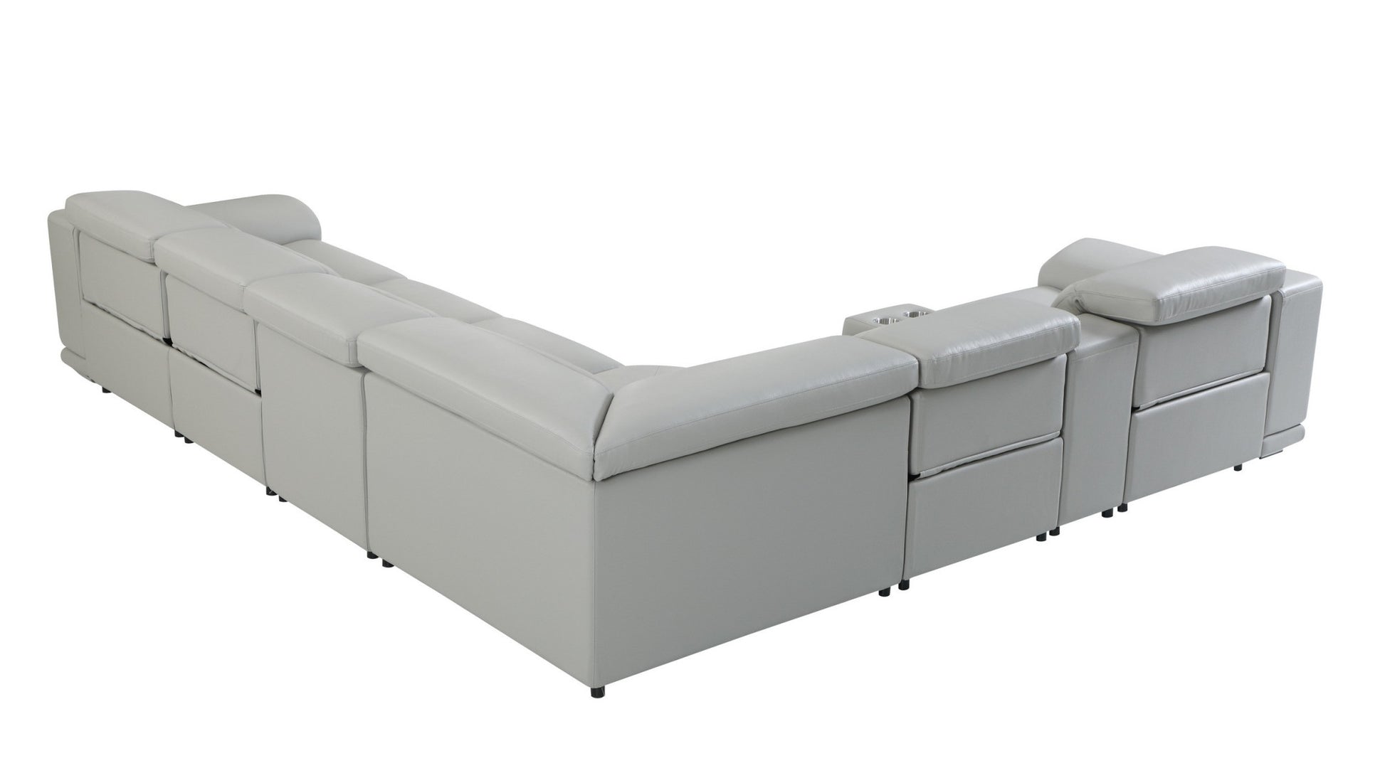 Light Gray Italian Leather Power Reclining U Shaped Seven Piece Corner Sectional With Console By Homeroots | Outdoor Sofas, Loveseats & Sectionals | Modishstore - 6