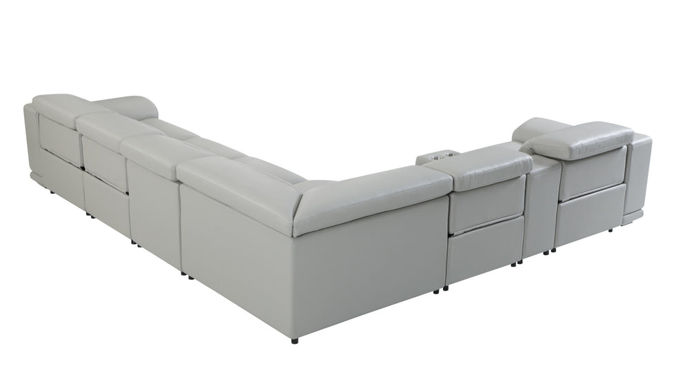 Light Gray Italian Leather Power Reclining U Shaped Seven Piece Corner Sectional With Console By Homeroots | Outdoor Sofas, Loveseats & Sectionals | Modishstore - 6