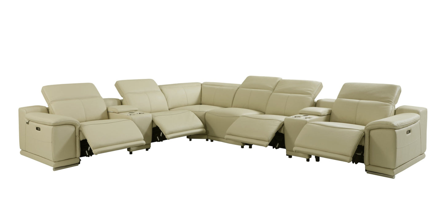 Beige Italian Leather Power Reclining U Shaped Eight Piece Corner Sectional With Console By Homeroots | Outdoor Sofas, Loveseats & Sectionals | Modishstore - 8