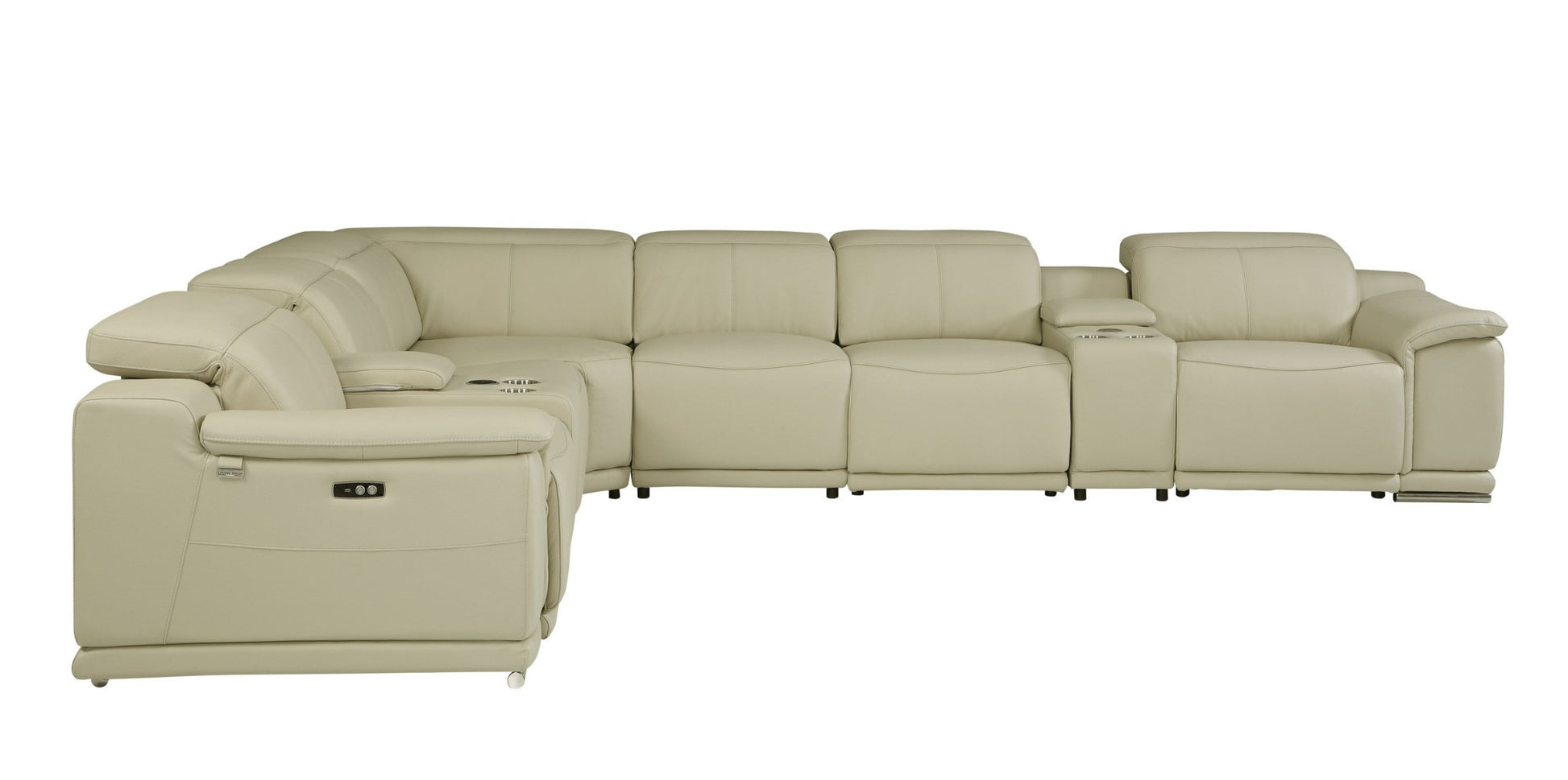 Beige Italian Leather Power Reclining U Shaped Eight Piece Corner Sectional With Console By Homeroots | Outdoor Sofas, Loveseats & Sectionals | Modishstore - 3