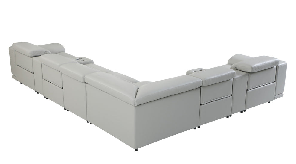 Light Gray Italian Leather Power Reclining U Shaped Eight Piece Corner Sectional With Console By Homeroots | Outdoor Sofas, Loveseats & Sectionals | Modishstore - 4