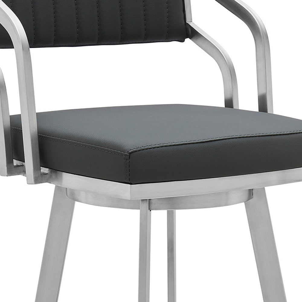 Gray And Silver Iron Swivel Low Back Bar Height Bar Chair By Homeroots | Bar Stools | Modishstore - 3