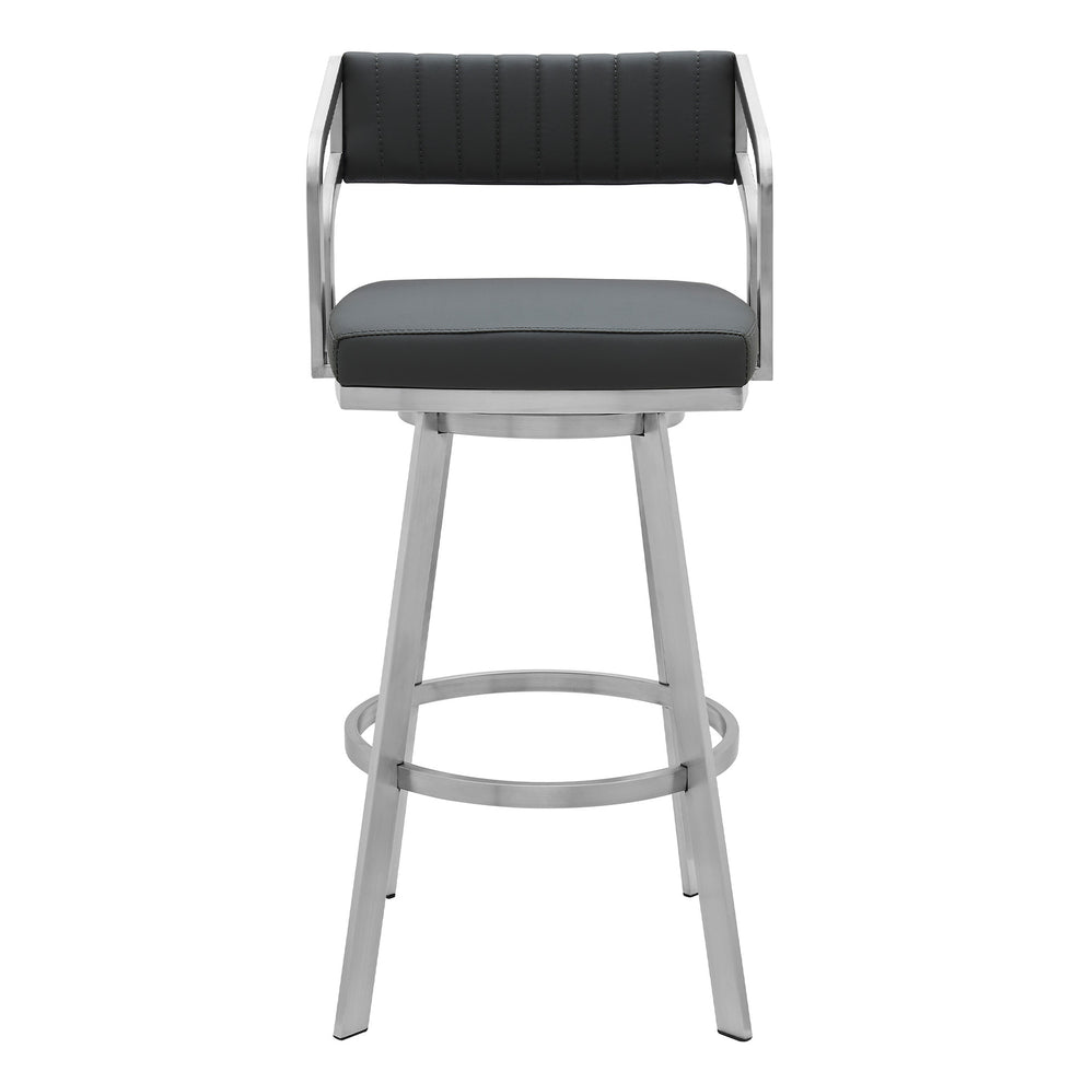 Gray And Silver Iron Swivel Low Back Bar Height Bar Chair By Homeroots | Bar Stools | Modishstore - 8