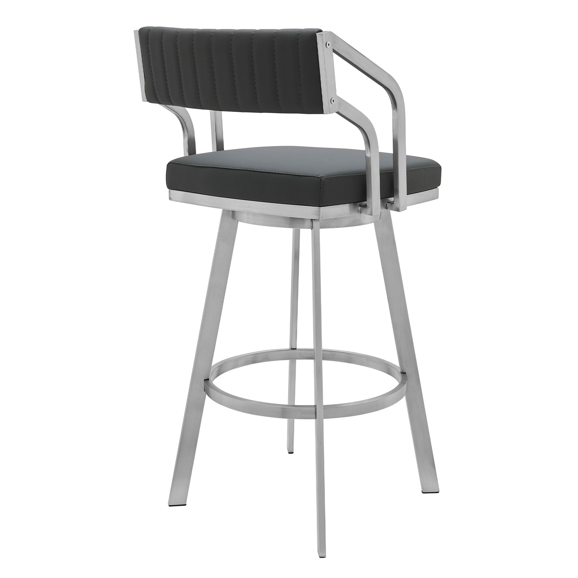 Gray And Silver Iron Swivel Low Back Bar Height Bar Chair By Homeroots | Bar Stools | Modishstore - 5