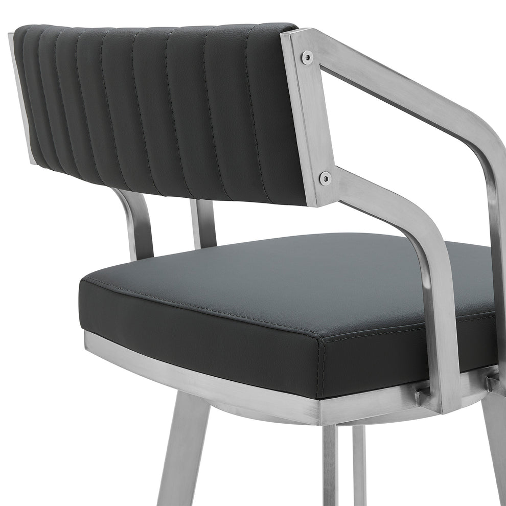 Gray And Silver Iron Swivel Low Back Bar Height Bar Chair By Homeroots | Bar Stools | Modishstore - 2