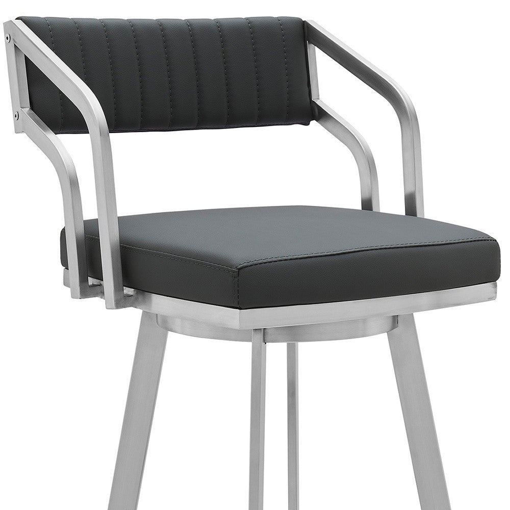 Gray And Silver Iron Swivel Low Back Bar Height Bar Chair By Homeroots | Bar Stools | Modishstore - 4