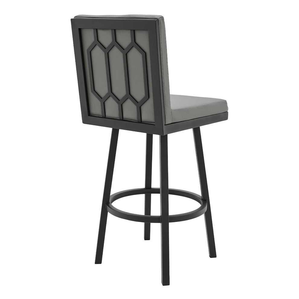 Gray And Black Faux Leather And Iron Swivel Bar Height Bar Chair By Homeroots | Bar Stools | Modishstore - 6