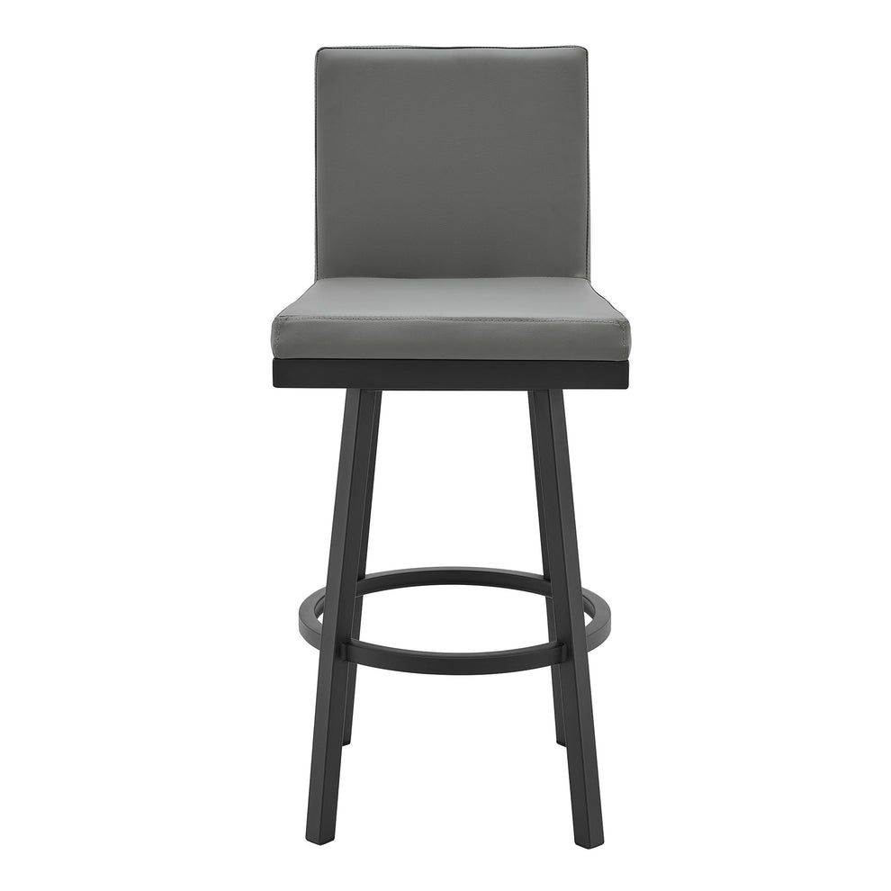 Gray And Black Faux Leather And Iron Swivel Bar Height Bar Chair By Homeroots | Bar Stools | Modishstore - 7