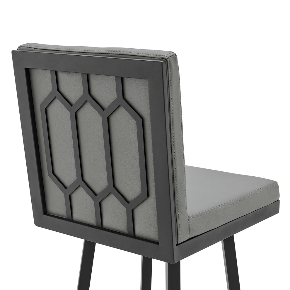 Gray And Black Faux Leather And Iron Swivel Bar Height Bar Chair By Homeroots | Bar Stools | Modishstore - 4
