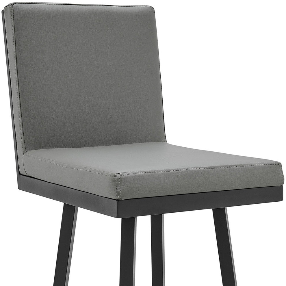 Gray And Black Faux Leather And Iron Swivel Bar Height Bar Chair By Homeroots | Bar Stools | Modishstore - 8