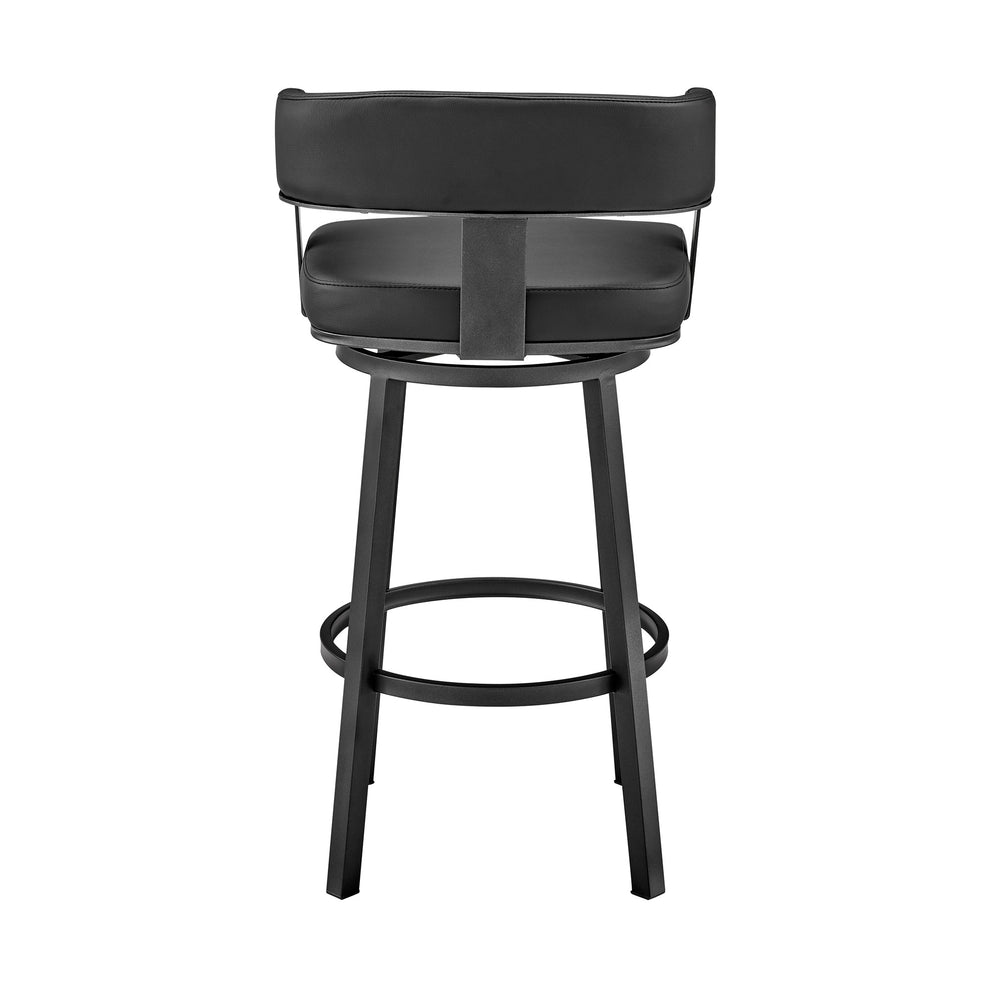 Black Faux Leather And Iron Swivel Low Back Counter Height Bar Chair By Homeroots | Bar Stools | Modishstore - 4