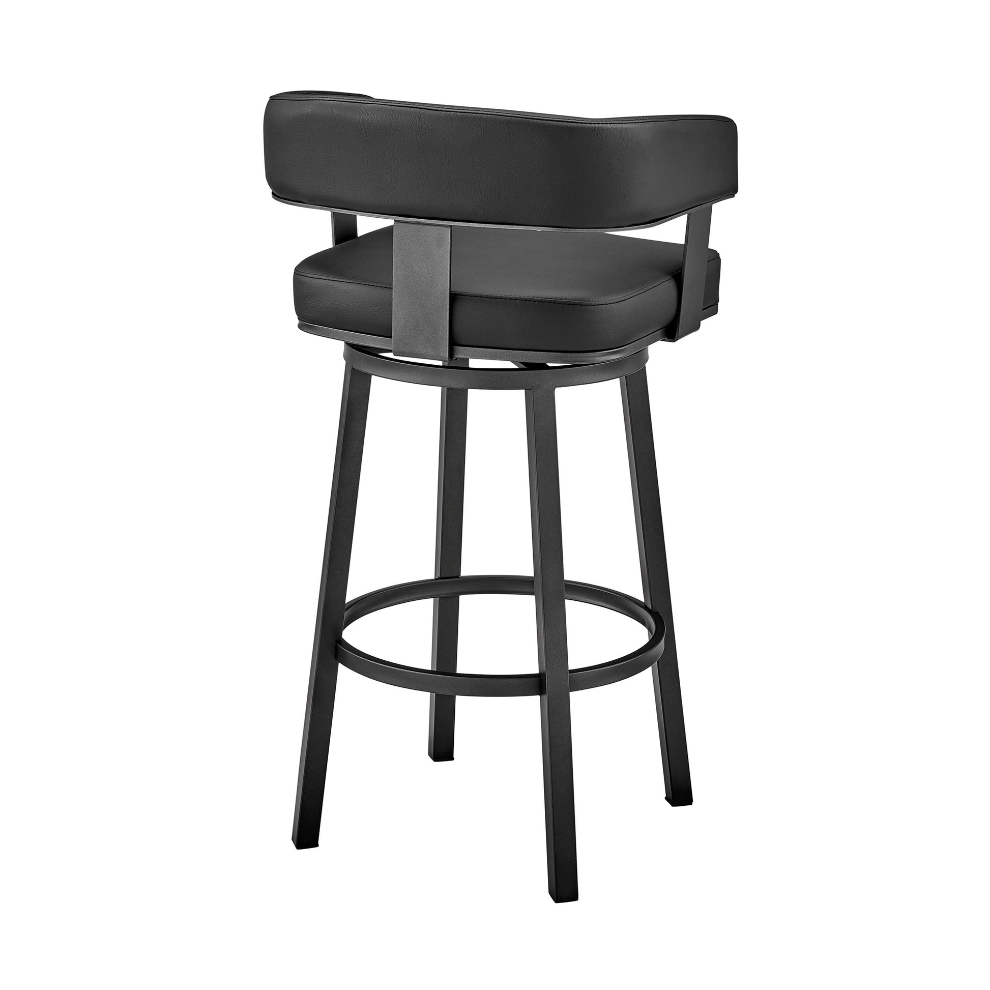 Black Faux Leather And Iron Swivel Low Back Counter Height Bar Chair By Homeroots | Bar Stools | Modishstore - 3