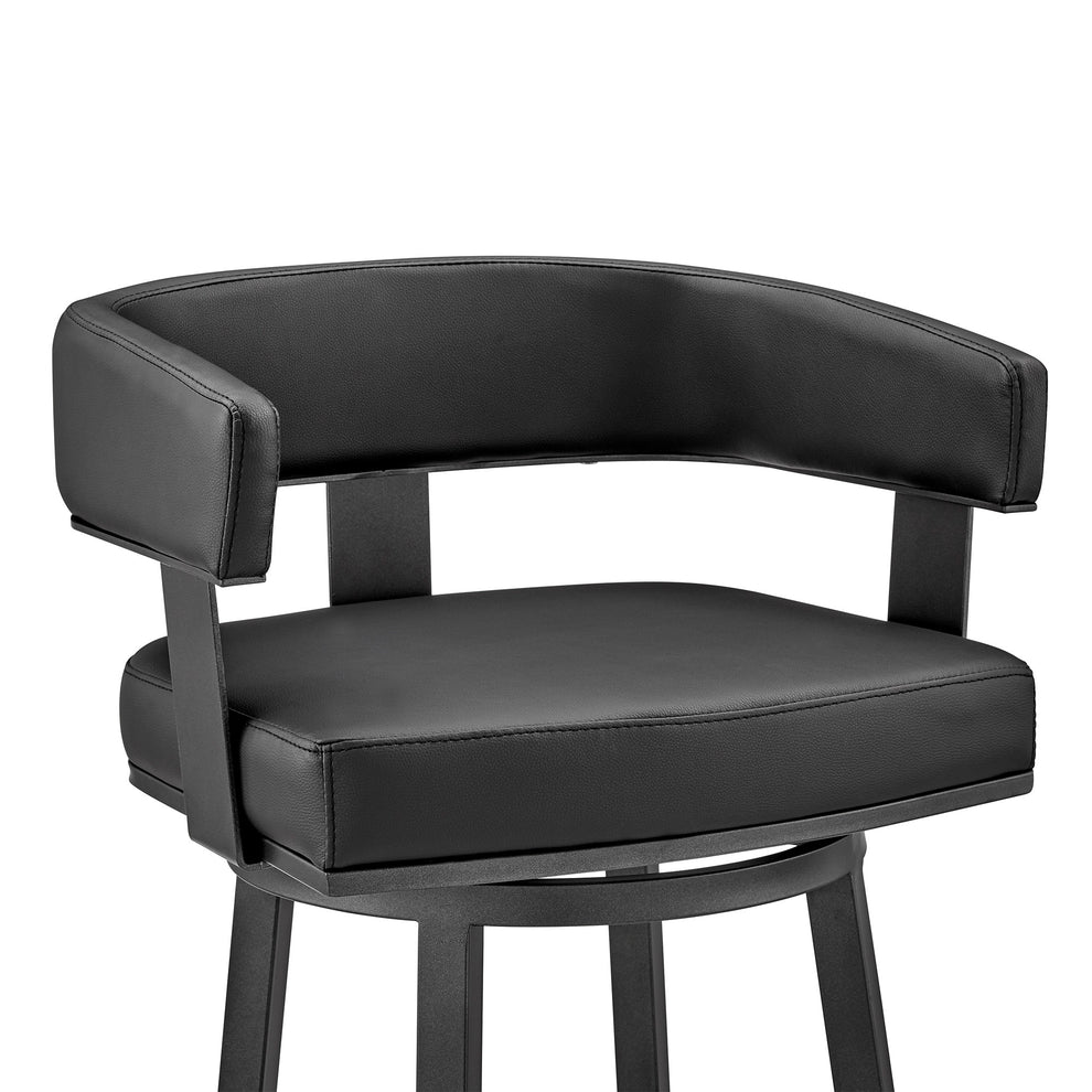 Black Faux Leather And Iron Swivel Low Back Counter Height Bar Chair By Homeroots | Bar Stools | Modishstore - 5