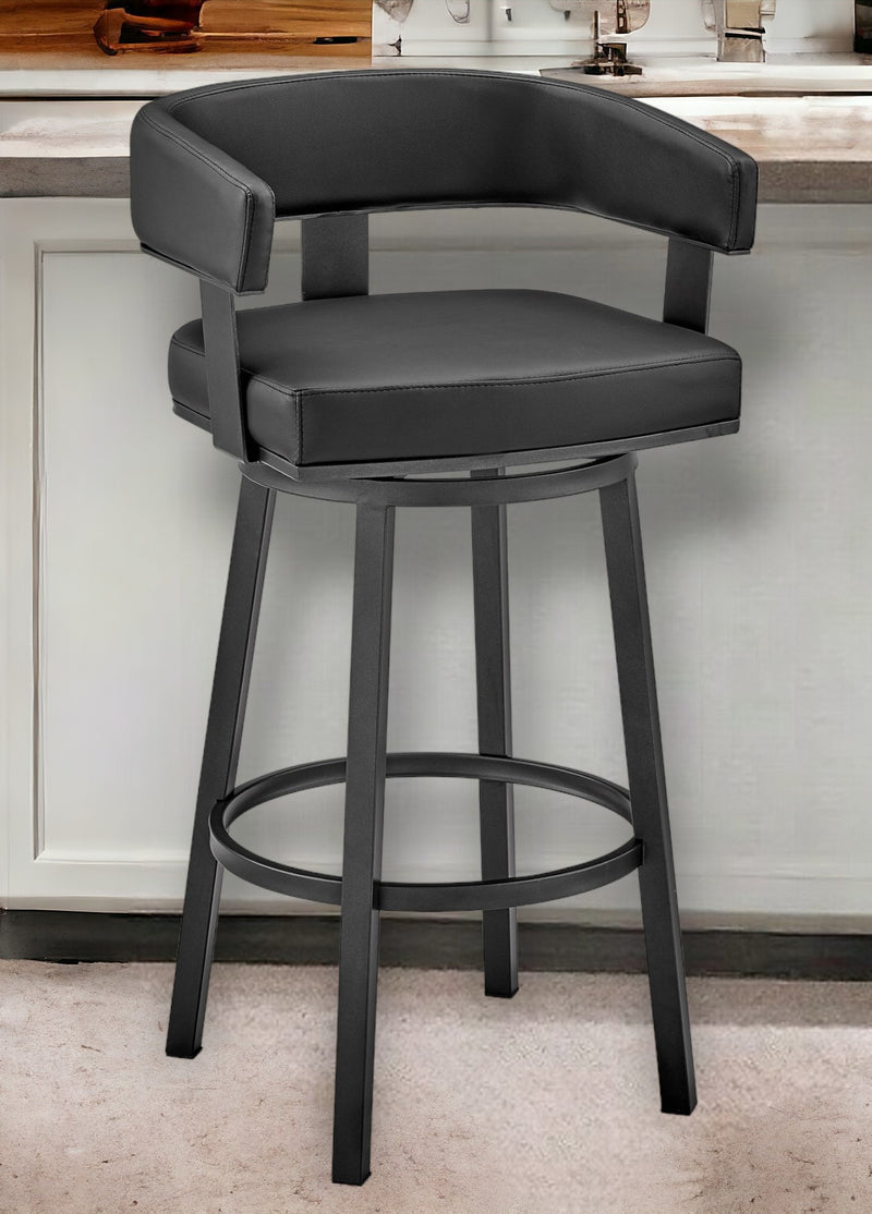 Black Faux Leather And Iron Swivel Low Back Counter Height Bar Chair By Homeroots | Bar Stools | Modishstore - 1