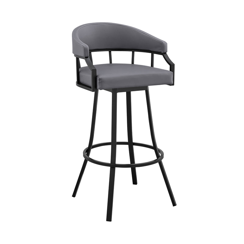 Slate Gray And Black Faux Leather And Iron Swivel Low Back Bar Height Bar Chair By Homeroots | Bar Stools | Modishstore - 1