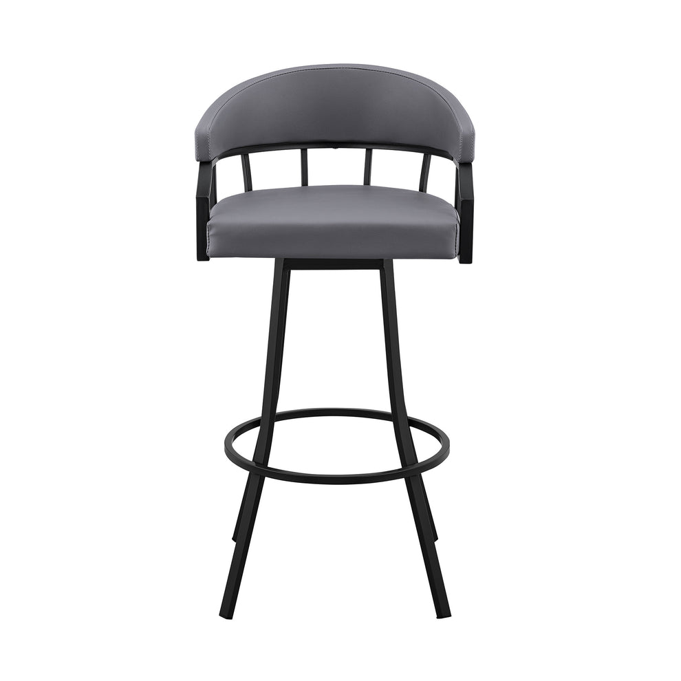 Slate Gray And Black Faux Leather And Iron Swivel Low Back Bar Height Bar Chair By Homeroots | Bar Stools | Modishstore - 7