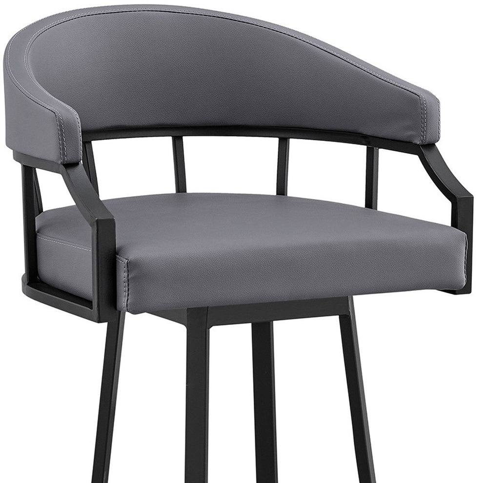 Slate Gray And Black Faux Leather And Iron Swivel Low Back Bar Height Bar Chair By Homeroots | Bar Stools | Modishstore - 6