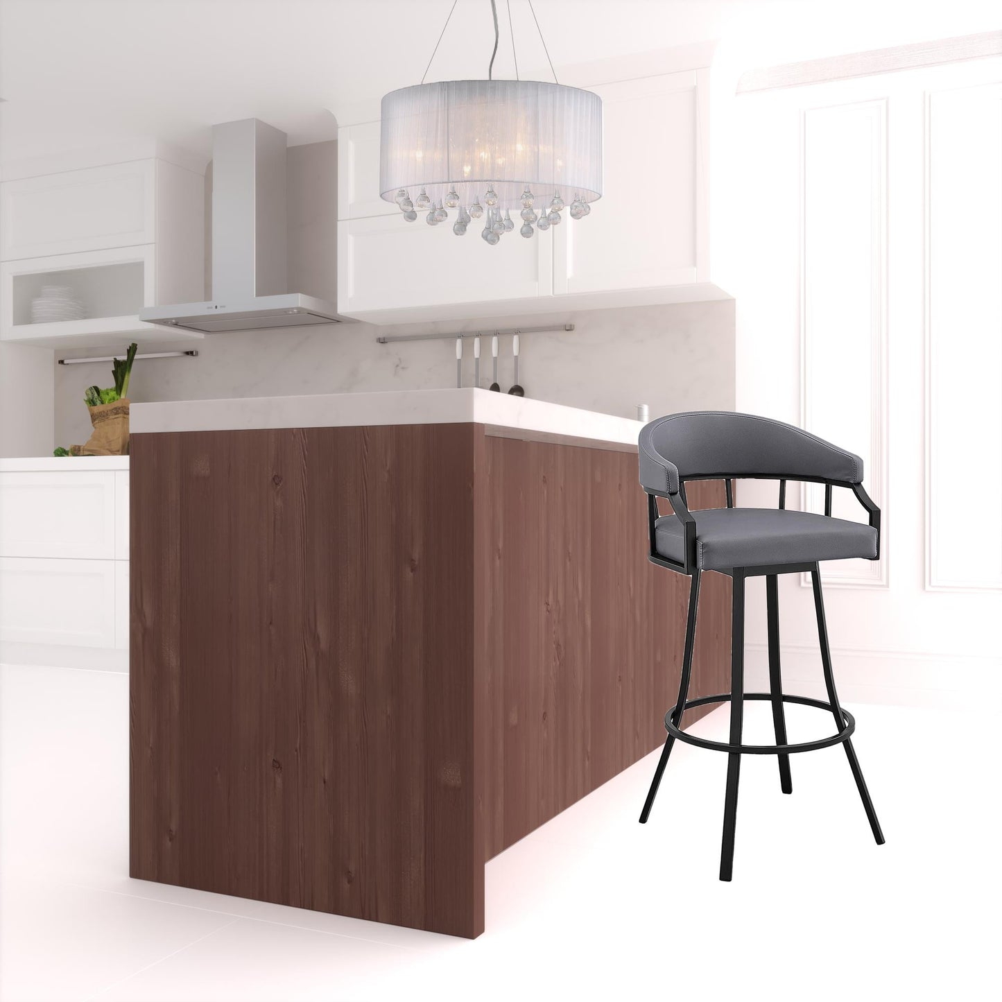 Slate Gray And Black Faux Leather And Iron Swivel Low Back Bar Height Bar Chair By Homeroots | Bar Stools | Modishstore - 5