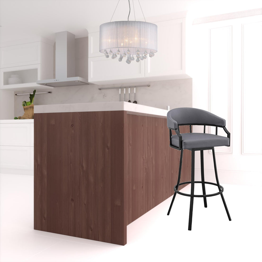 Slate Gray And Black Faux Leather And Iron Swivel Low Back Bar Height Bar Chair By Homeroots | Bar Stools | Modishstore - 5
