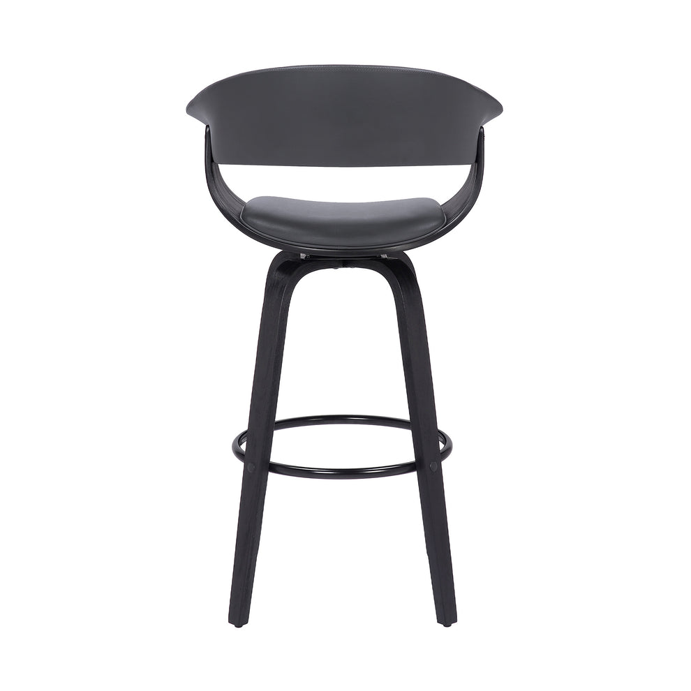 Gray And Black Faux Leather And Solid Wood Swivel Low Back Counter Height Bar Chair By Homeroots | Bar Stools | Modishstore - 6