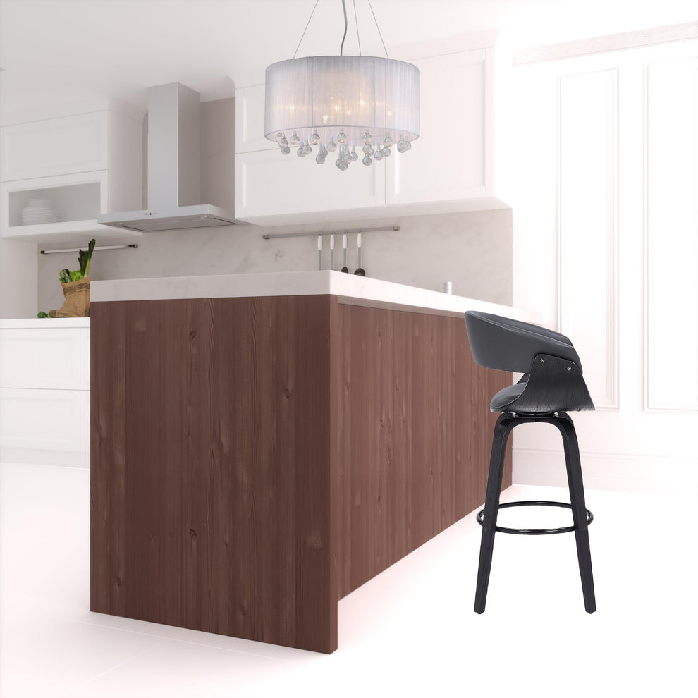 Gray And Black Faux Leather And Solid Wood Swivel Low Back Counter Height Bar Chair By Homeroots | Bar Stools | Modishstore - 2