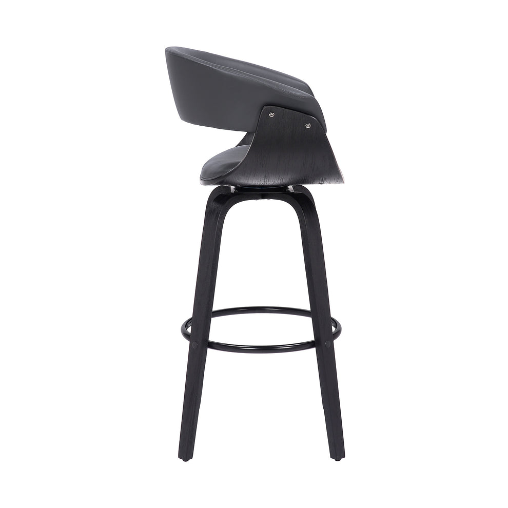 Gray And Black Faux Leather And Solid Wood Swivel Low Back Counter Height Bar Chair By Homeroots | Bar Stools | Modishstore - 4
